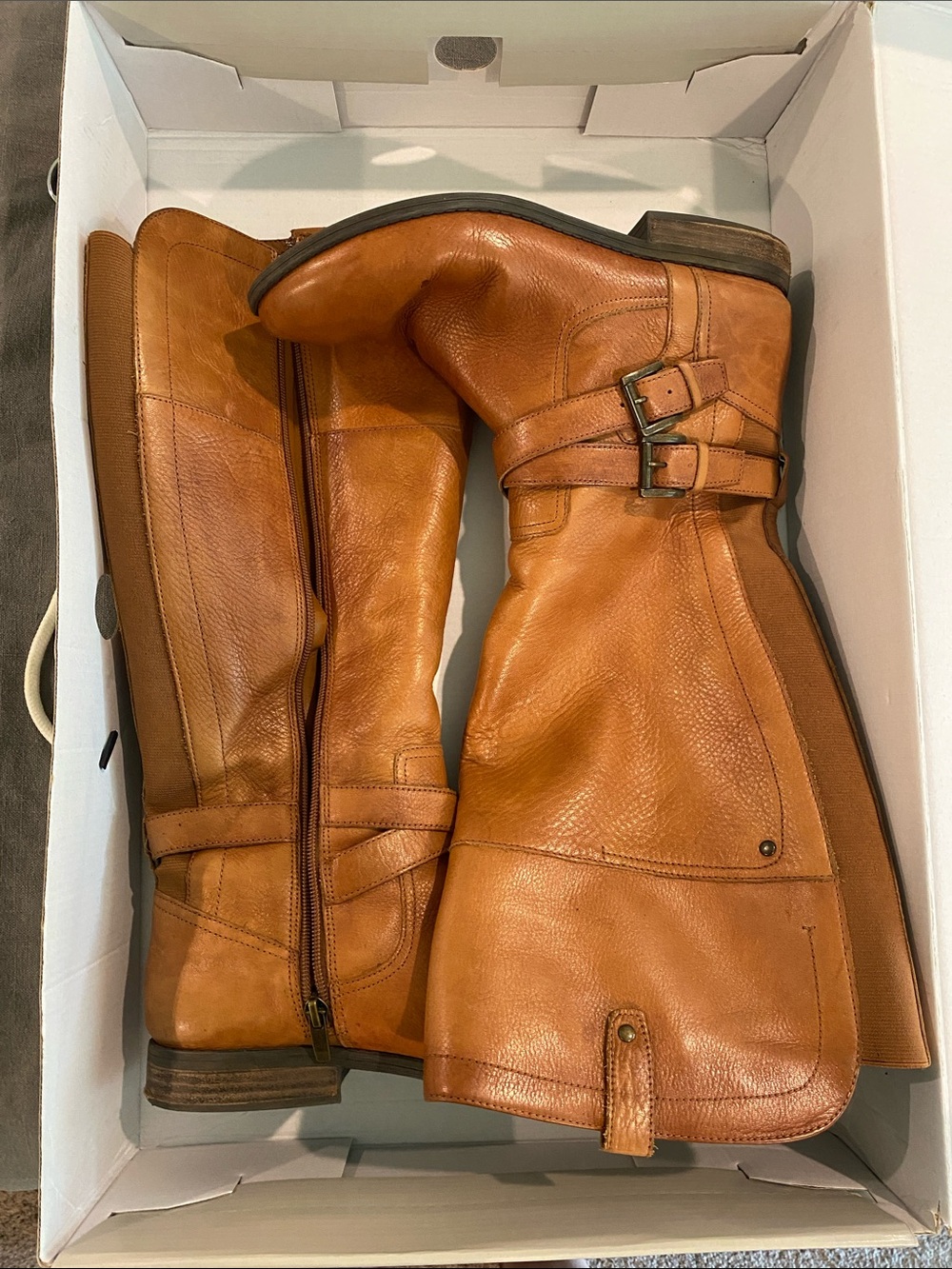 Marc Fisher Tan Leather Mid-Heel Riding Boots